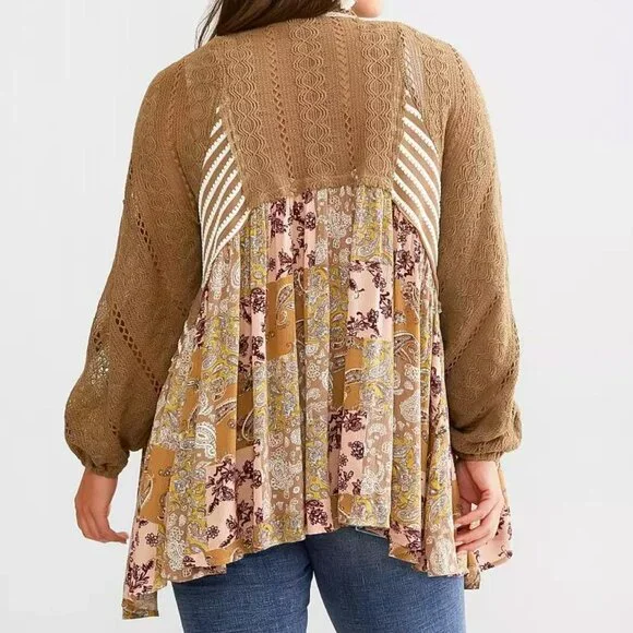 Miss Me Pieced Crochet Cardigan Bone Beige M - Picture 2 of 2